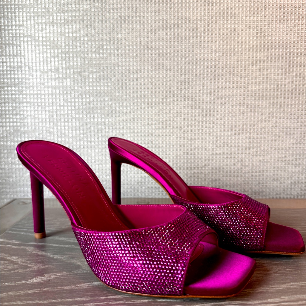 New Bettina Vermillion Silk Crystal Slides